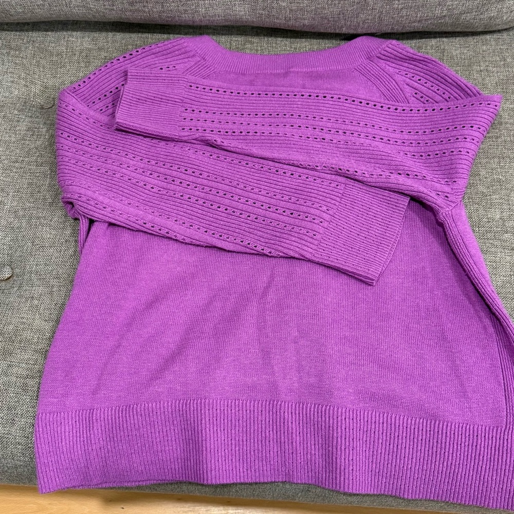 Talbots Bright Purple Open-Knit Crewneck Sweater